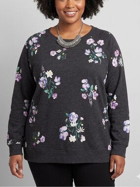 😍SHOW SPECIAL OLD NAVY Grey Long Sleeve Floral Sweatshirt XXL